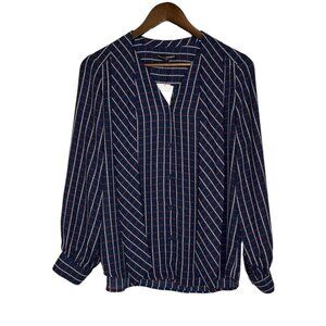 Banana Republic Factory NWT Long Sleeve Tie Neck‎ Blue/Red Plaid Top Size MP